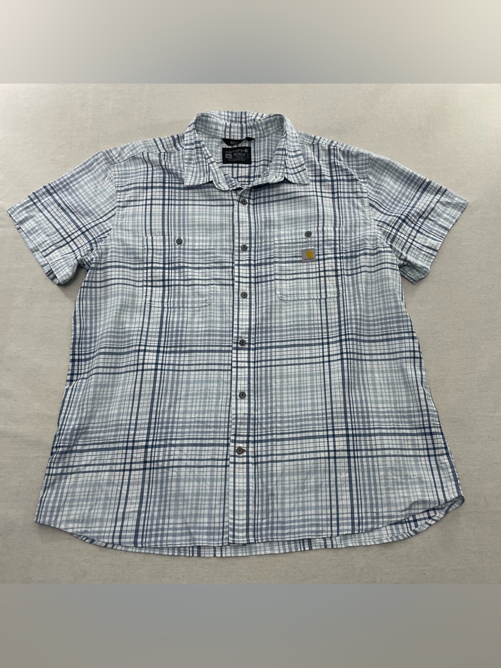 Carhartt Shirt Men's 2XL Blue Plaid Short Sleeve Rugged Flex Relaxed Fit 106139